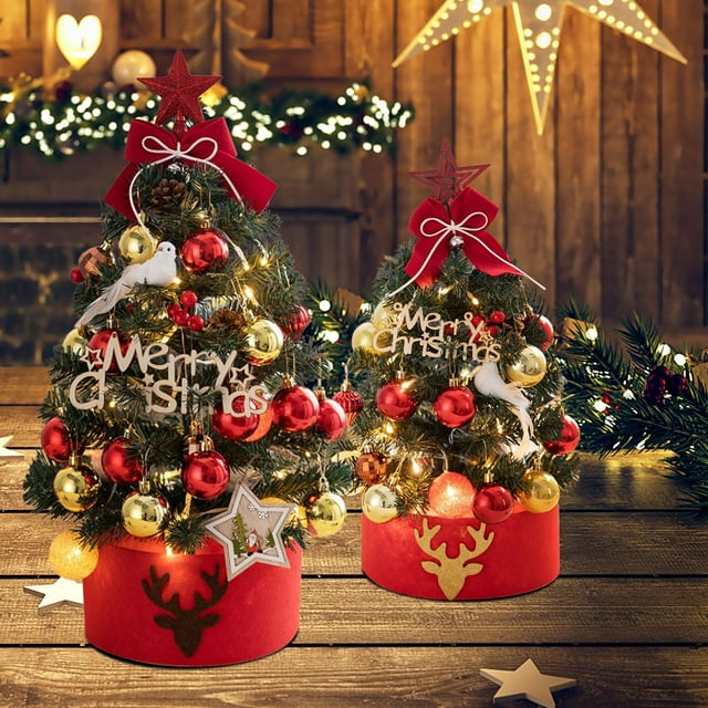 Xihbxyly Mini Árbol de Navidad, Decoración Led Iluminada, 20 Luces Led con Bolas Navideñas, Árbol Pequeño de Escritorio, Decoración para Fiestas En Casa o En La Oficina, Toque Festivo, Tamaño 17.72/2