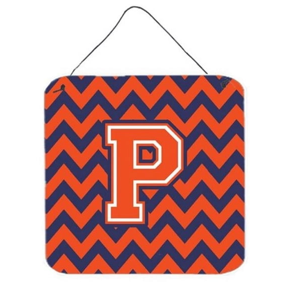 Letter P Chevron Orange & Blue Wall or Door Hanging Prints, 6 x 0.02 x 6 in.