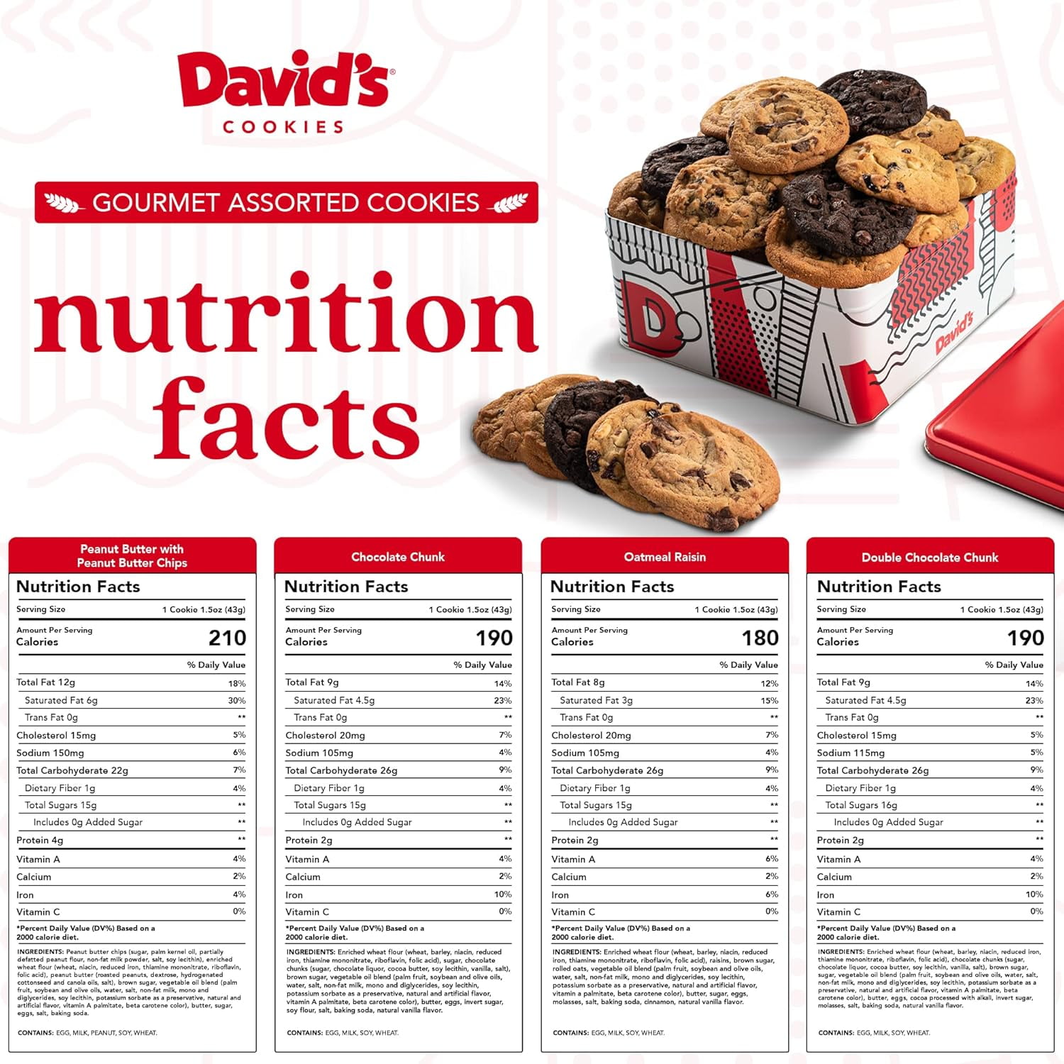 David's Cookies 2lbs Assorted Flavors Fresh Baked Cookies Gift Tin - Delectable Handmade and Gourmet Cookies - All Natural and No Added Preservatives Cookie Gift Basket - Great Gift For All Occasions