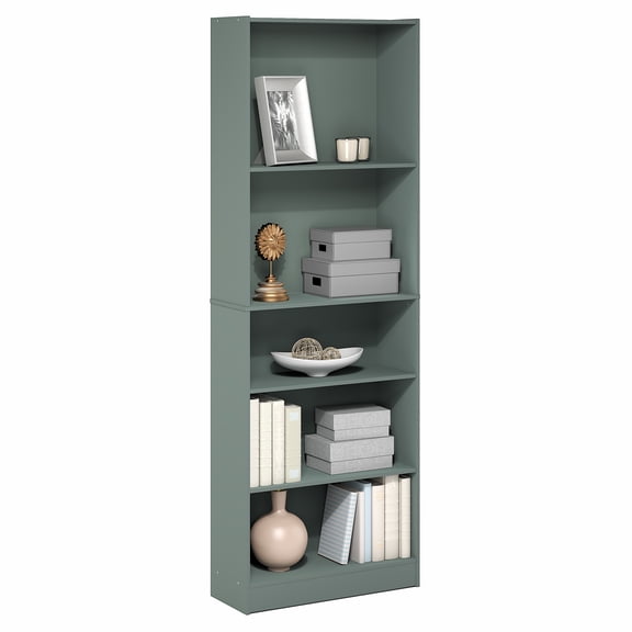 Furinno Jaya 5-Tier Book Shelf with Adjustable Shelves, Green Bookshelf, Bookcase, 9.5 x 24.5 x 71, for Home Office, Living Room, Light Sage