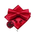 thumbnail image 3 of Red Bow Ties for Men Pre-tied Silk Bowtie and Pocket Square Cufflinks Lapel Pin Set Tuxedo Wedding Party 4PCS, 3 of 5