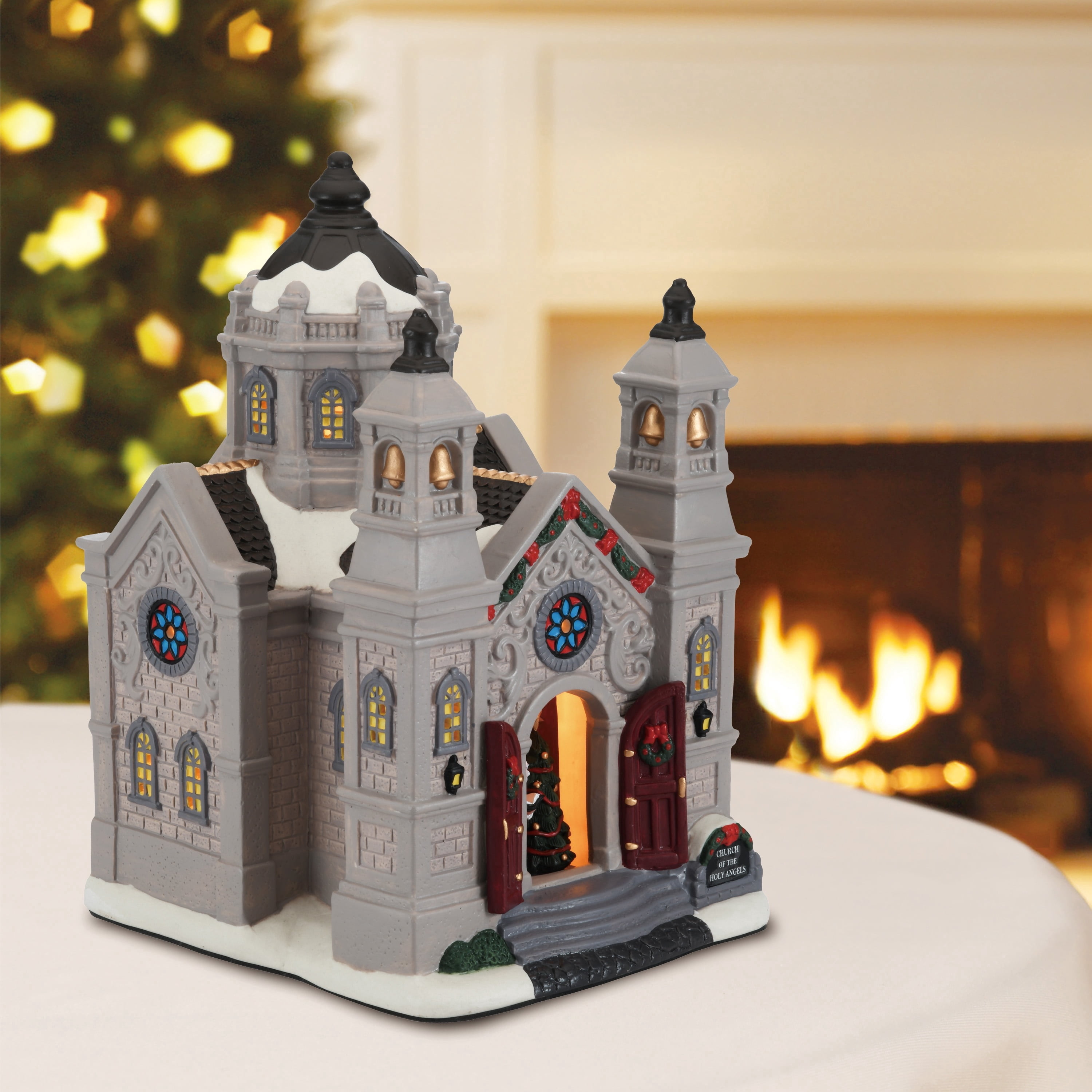 Light-Up Porcelain Church Christmas Village Building, Multicolor, 10.37", by Holiday Time