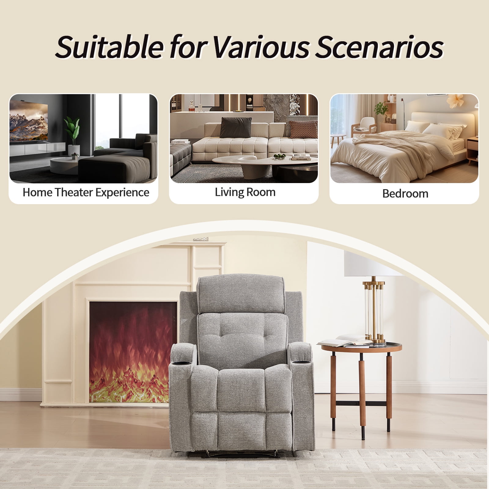 Bonzy Home Fabric Manual Recliner Chair — Modern Single-Seat Recliner with Padded Armrests & Backrest for Living Room & Bedroom