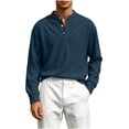 thumbnail image 3 of Daiosportswear Men's Casual Henley Shirts Collarless Roll-Up Long Sleeve Button Down Waffle T Shirt Dark Blue XXL, 3 of 7