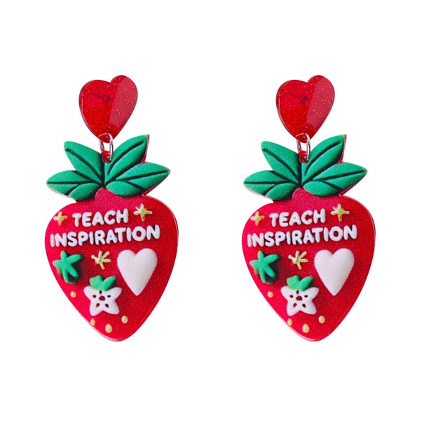 Pendientes Lápiz Día del Maestro e Interesante Fresa Pendientes Stud acrílico Pendientes Lápiz