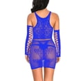 thumbnail image 3 of Mujer Malla Encantadora Mini Vestido de Encaje Delgado Bodycon Ropa de Dormir con Guantes, Azul Guardurnaity XX000051-04, 3 of 7