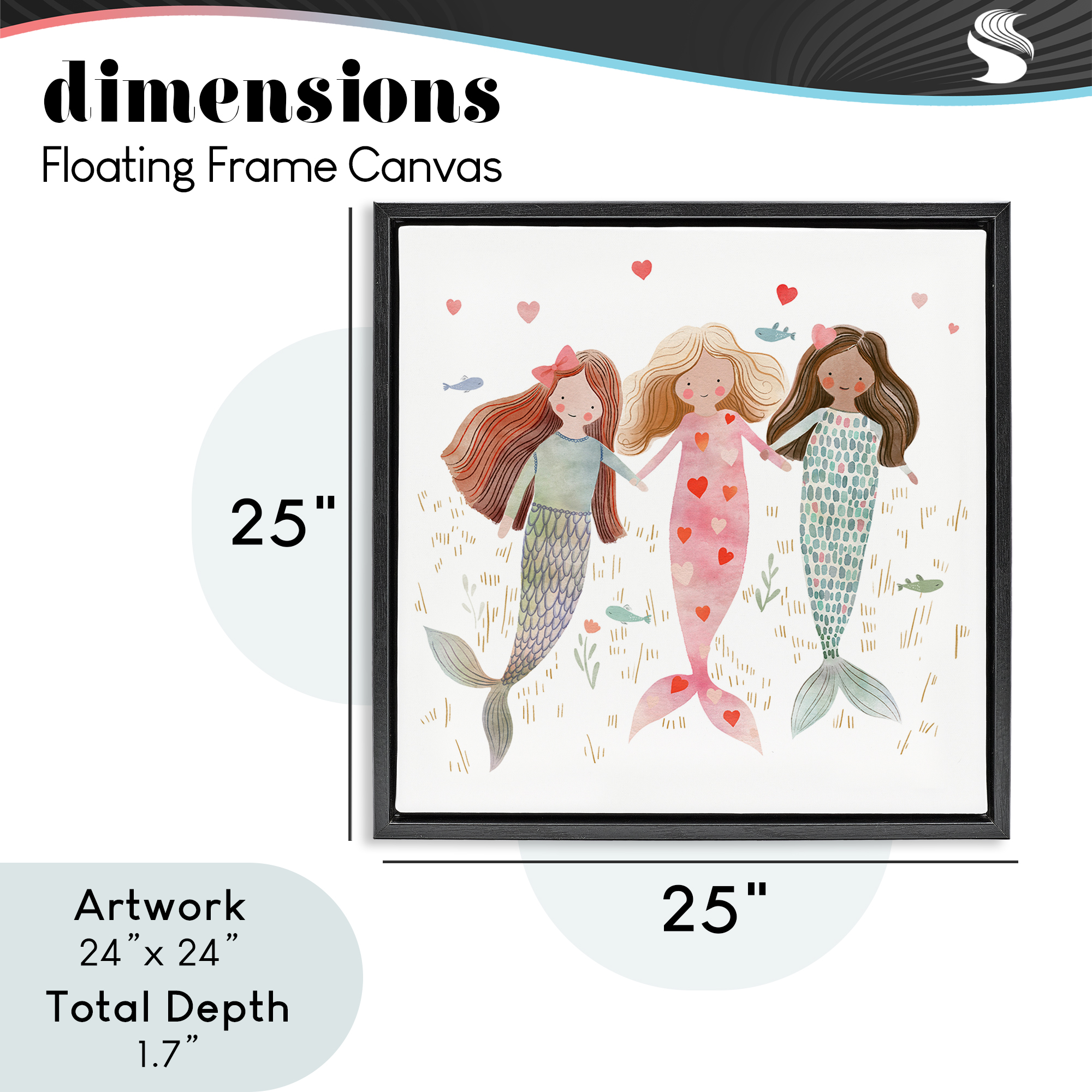 Trio of Mermaids Friendship Black Framed Floater Canvas Wall Art, design by Leah Straatsma