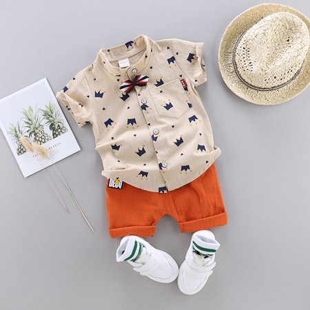 

THE WILD Casual Pretty Toddler Kids Baby Boys Bow Crown Gentleman Shirt Tops Shorts Outfits Set