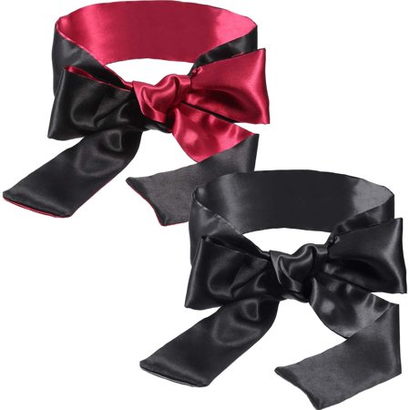 Hestya 2 Pack Sleeping Mask Satin Eye Mask Blindfold, 150 cm (Black Rose Red and Black)