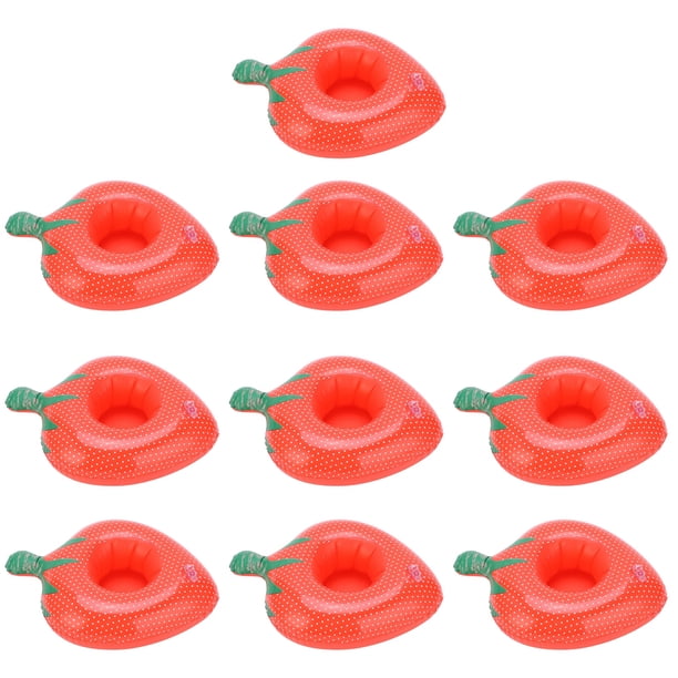 10 posavasos inflables con forma de fresa para piscina, juguetes de baño para niños