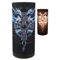 thumbnail image 1 of Anne Stokes Gothic Blue Dragon Duo With Celtic Cross Table Column Shade Lamp 11", 1 of 6