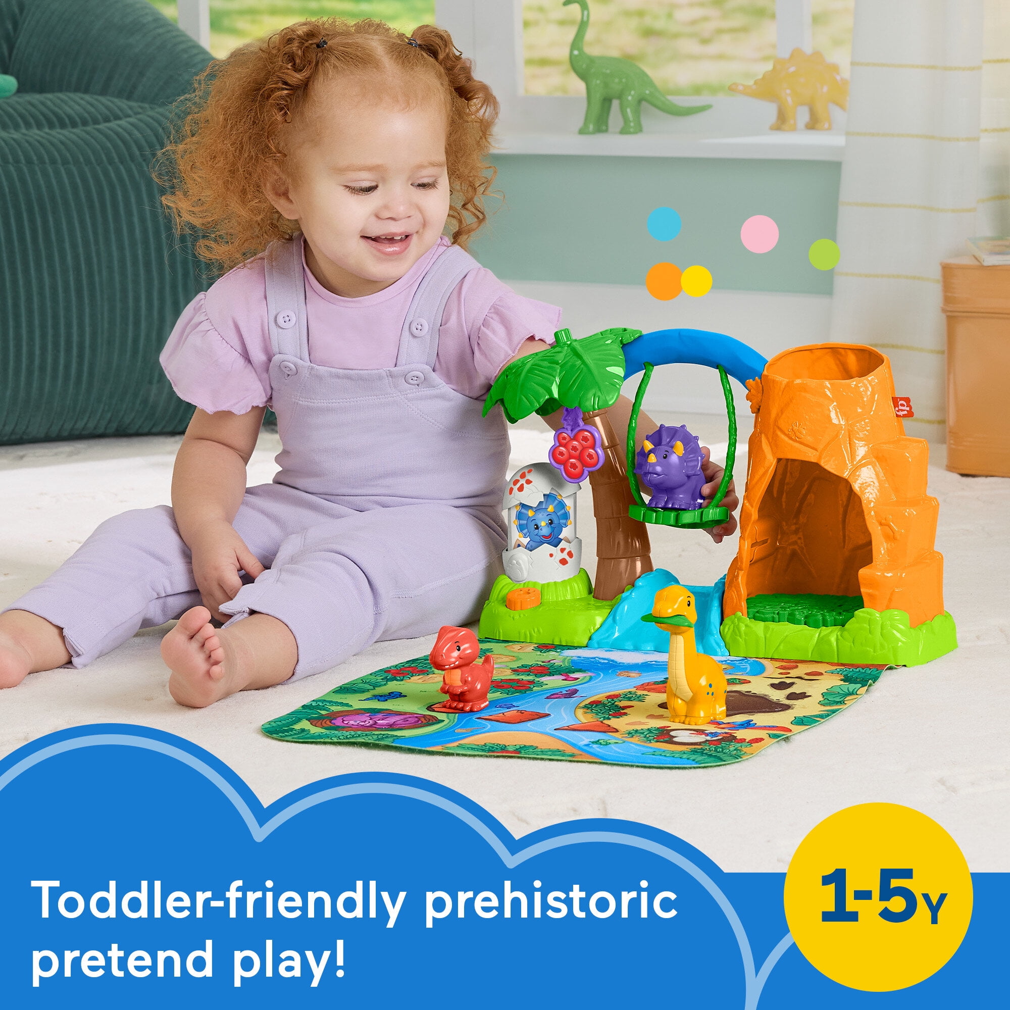 FisherPrice Little People Dinosaur Village & Play Mat Toddler Playset, 3 Toy Figures  (图4)