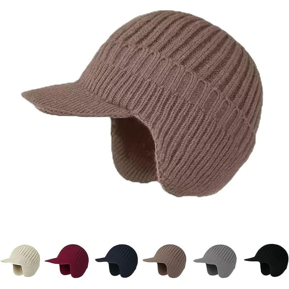 Hbtdoern 2026 New Beanie, Cozy Head Beanie Winter Hat with Brim and Ear Flaps, Elastic Fabric, Unisex Warm Hat for Outdoor Activities