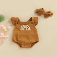 thumbnail image 2 of PENGXIANG Newborn Infant Baby Girls Casual Romper  Rainbow Pattern Ruffled Sleeveless Triangle Bodysuit with Headband, 2 of 6