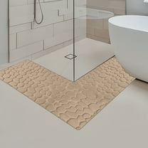 Antqov L-Shaped Bathroom Rug, Non Slip Corner Bath Mat Water Absorbent Thin Washable Bath Rug Carpet for Bathroom Floor Home