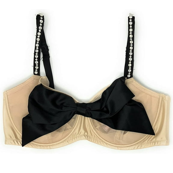 Victoria's Secret Dream Angels Push-Up Without Padding Bra Satin Bow Beige Rhinestone Strap 36DD NWT