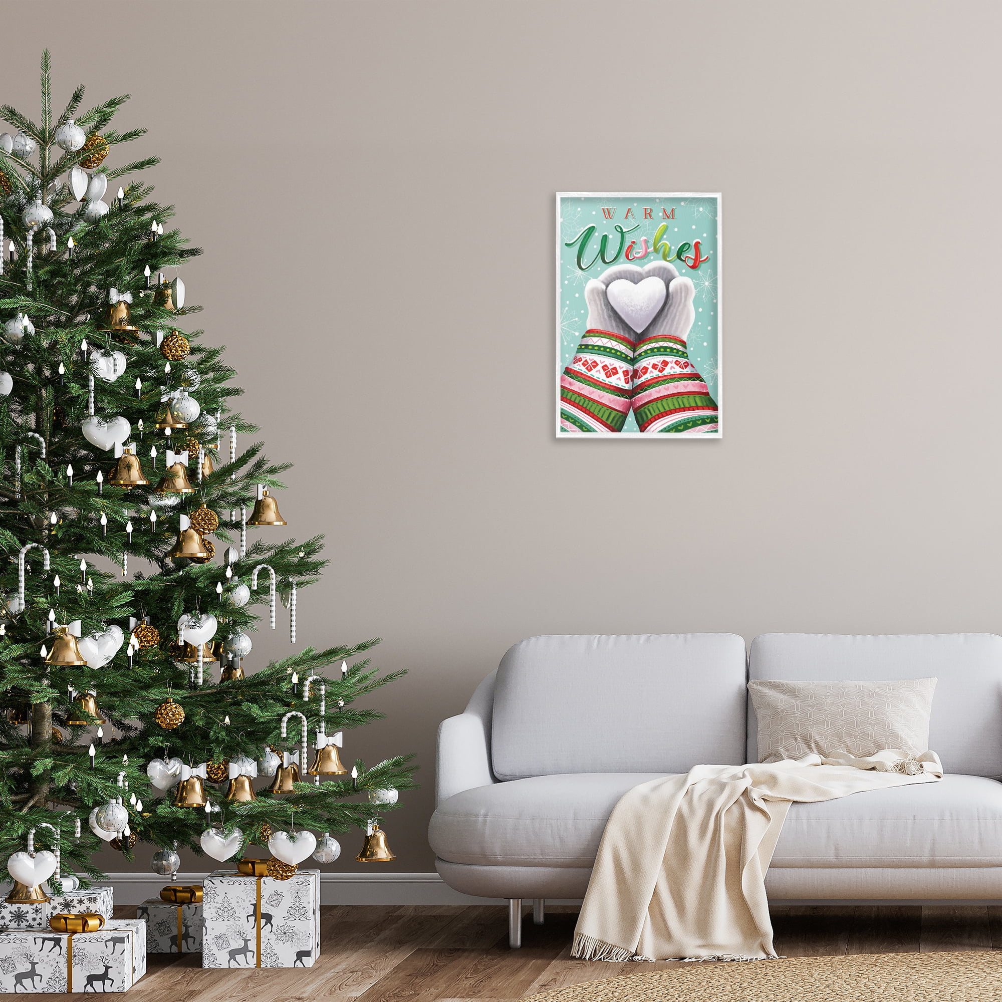 Stupell Industries Warm Wishes with Heart Holiday Painting White Framed Art Print Wall Art, 16 x 24