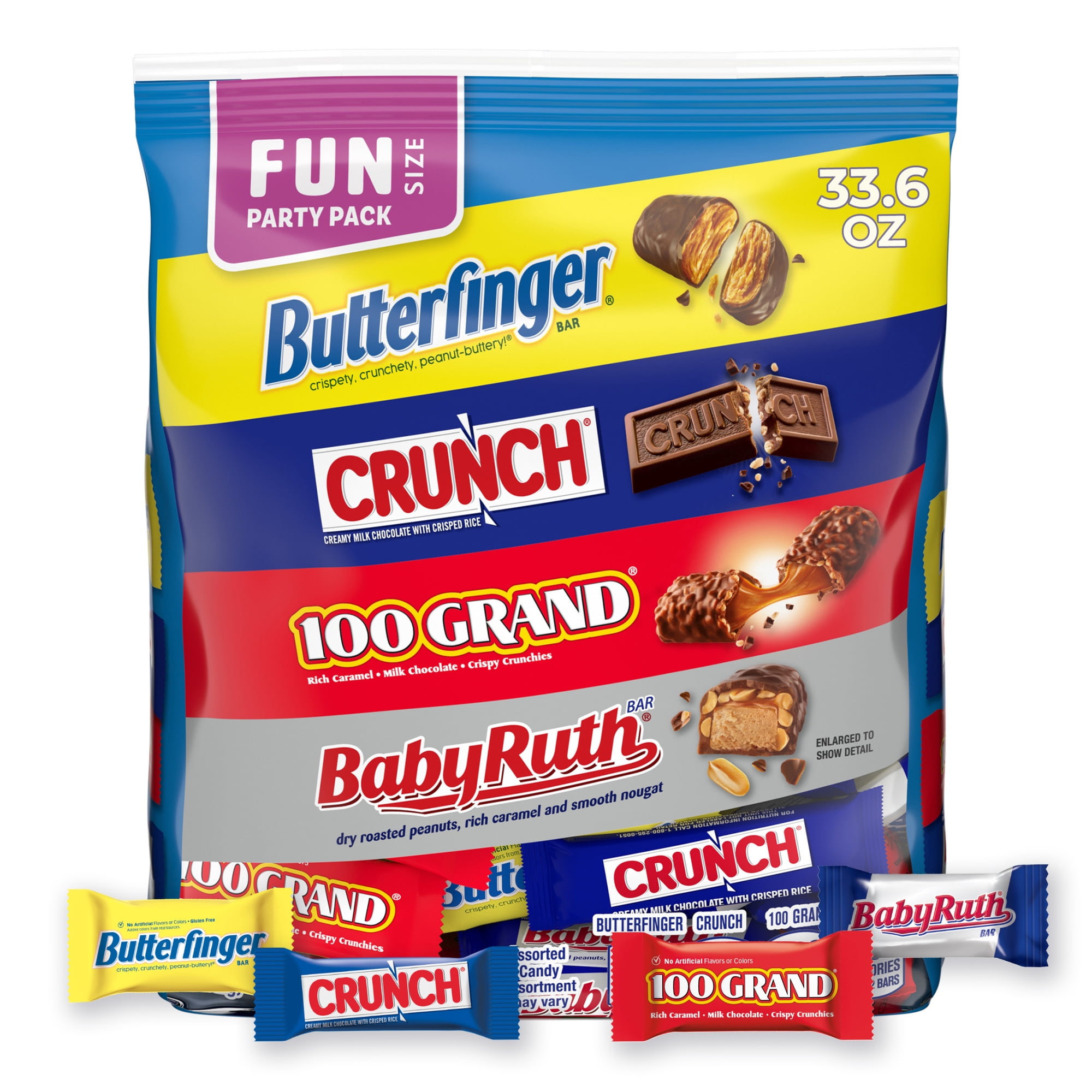 Butterfinger, Crunch, Baby Ruth, and 100 Grand, Assorted Fun Size Chocolate-y Treats, 55 Count Party Pack, 33.6 oz