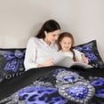 thumbnail image 5 of Homewish Blue Fashion Bowknot Bedding Comforter Set for Kids, Hippie Bohemian Damask Twin Comforter Sets, Vintage Style Reversible Bedding Set, Ultra Soft Bedroom Decor, 2pcs, 5 of 8