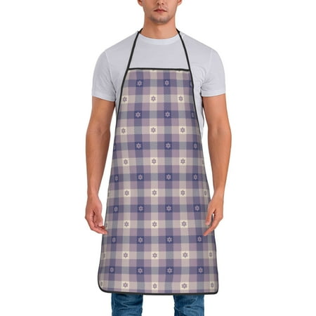 

Gaeub Purple Floral Gingham Check Plaid Print Apron for Men and Women Waterproof Apron for Cooking Dishwashing Lab Butcher Dog Grooming