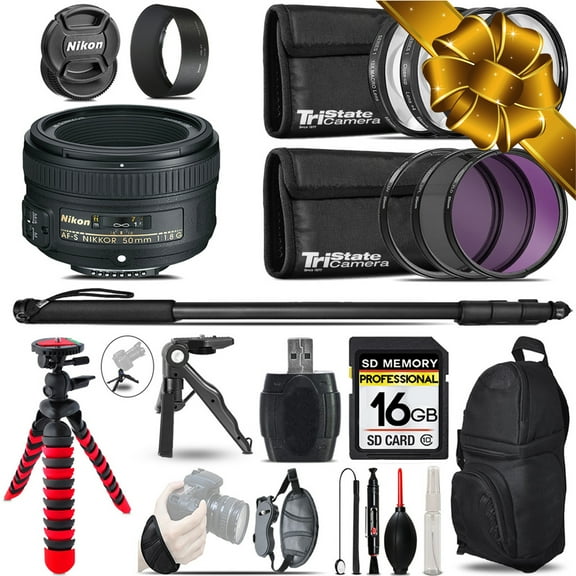 Nikon AF-S 50mm 1.8G   MACRO, UV-CPL-FLD Filter   Monopad - 16GB Accessory Kit (International Version)