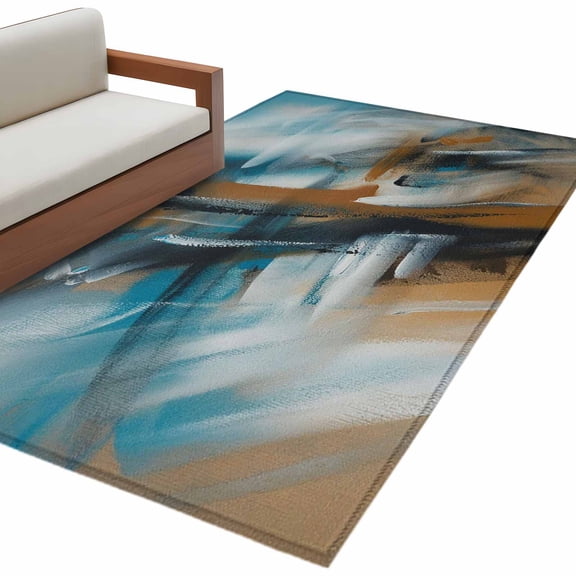 Kitchen Mats for Floor 3x5 Ft, Turquoise Ombre Non Slip Area Rugs for Kitchen Bedroom Entryway, Brown Abstract Modern Gradient Retro Art Washable Carpet Runner Rug Floor Mats for Bedroom Home Decor