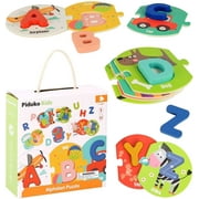 Pidoko Kids Alphabet Puzzle Flash Cards - Wooden ABC Educational Toys - Montessori Games & Preschool Materials for Toddlers Age 3 and Up