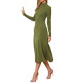 thumbnail image 4 of Vestido de suéter de cuello alto de mujer Inspire Chic, de manga larga, elástico, fluido, de punto acanalado, maxi, talla L, verde aguacate, 4 of 6