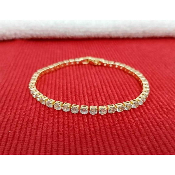New Design Simulated Diamond 14K Yellow Gold Plated Round Cut Tennis Women's Bracelet