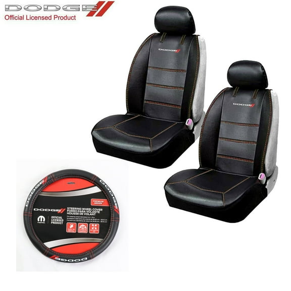 New Dodge Elite Logo Car Truck SUV Front Seat Covers and Steering Wheel Cover Set