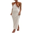 thumbnail image 2 of Femmes Tricot Robe Sans Manches Contraste Couleur Partie d'Été Robe Longue, 2 of 9
