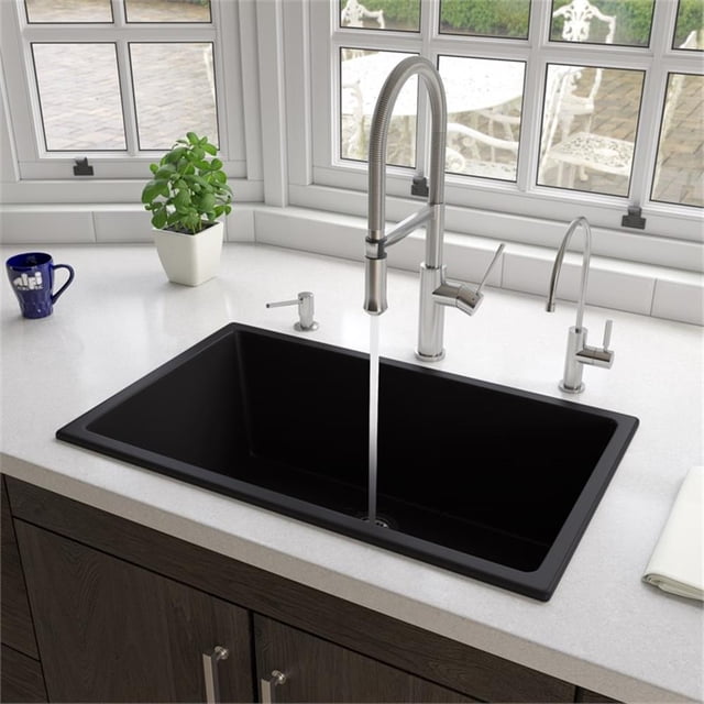 Pemberly Row Black 30" x 18" Fireclay Undermount/Drop In Fireclay Kitchen Sink