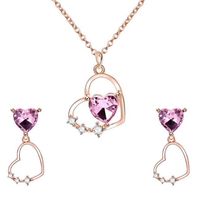 Conjunto de collar y pendientes de aleación con colgante en forma de corazón y diamantes de imitación Sin