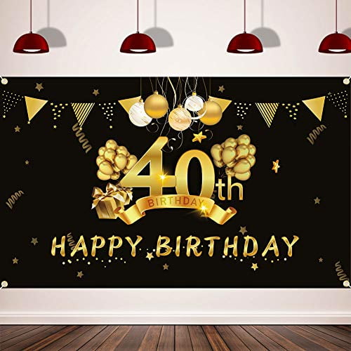 40th Birthday Party Decorations Happy 40th Birthday Background Banner,  Extra Large ( ft x 6 ft) Fabric Sign Poster for 40th Birthday Party,  40th Birthday Photo Booth Backdrop Banner 