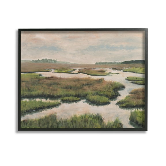 Stupell Industries Asymmetrical Stream Nature Landscape Painting Black Framed Art Print Wall Art, 14 x 11