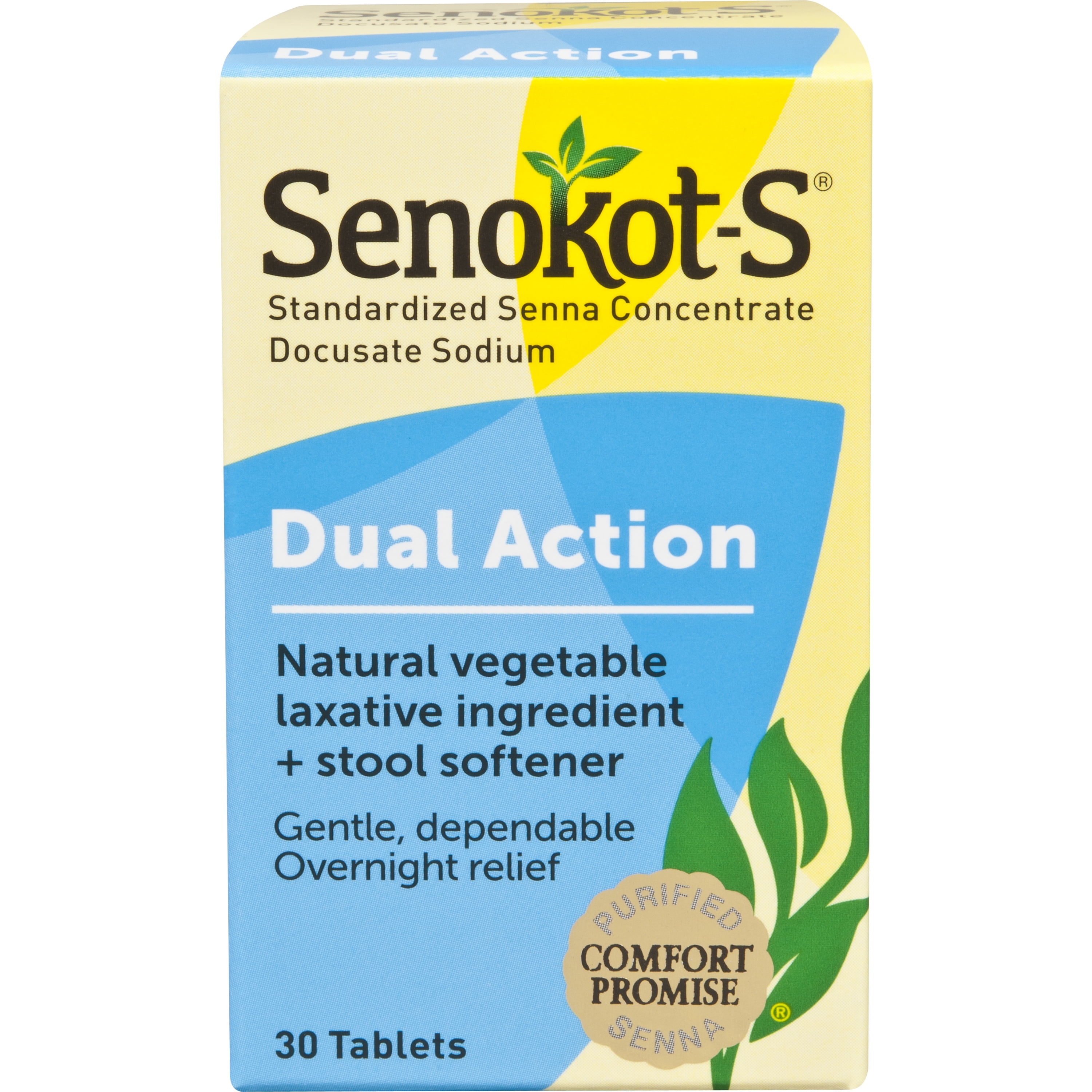 SenokotS Dual Action, 30 Count, Natural Vegetable Laxative Plus Stool
