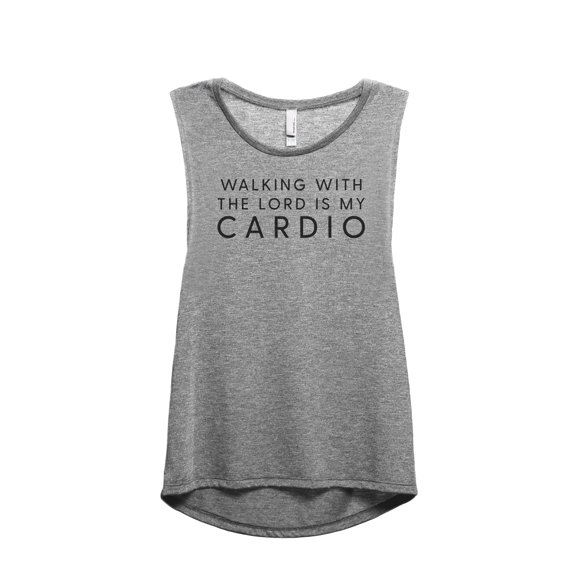 Walking With The Lord Is My Cardio Women's Fashion Sleeveless Muscle Workout Yoga Tank Top Heather Grey Grey Large