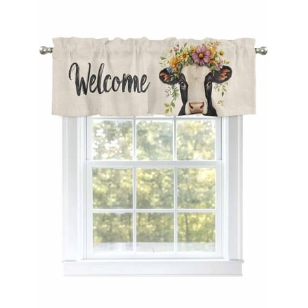 Spring Garland Valances for Windows Rod Pocket Kitchen Valance Curtains - Soft & Washable Small Window Treatment for Living Room Bathroom Farm Animal 42x12 Inch 1 Panel