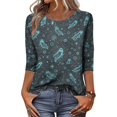 thumbnail image 4 of Womens Halloween Shirts Funny 3/4 Sleeve Tops Spooky Ghost Printed Pullover Horror Crew Neck T Shirts Holiday Three Quarter Length Blouses, 5XL, 4 of 5