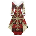 thumbnail image 4 of Christmas Dresses for Women Women's Fashion V-neck Casual Fit Christmas Print Party Long Sleeve Dress with Fur for Festive Occasion,Gold,3XL, 4 of 5