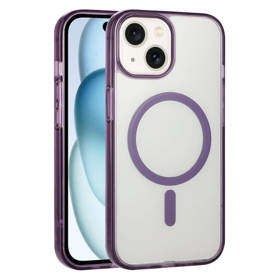 For Apple iPhone 15 / iPhone 14 / iPhone 13 6.1 inch Hard Crystal Back Transparent Edge Camera Protection Magnetic Car Mount Holder Magsafe Wireless Charging Shockproof Hybrid Case Cover Purple