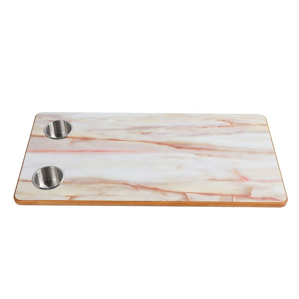 Madera Panel De Escritorio De Grano De Mármol De Madera Maciza De 31,1x15,75 Pulgadas Con Portavasos De Acero Inoxidable Para Vehículos Recreativos, Barcos Marinos Y Yates