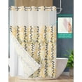 thumbnail image 2 of No Hook Shower Curtain with Snap in Liner, Plant Branches Hand Painted Style Linen Texture Yellow Hotel Shower Curtains for Bathroom, Washable Shower Curtain Liner Set with Mesh Top Window, 48"x72", 2 of 6