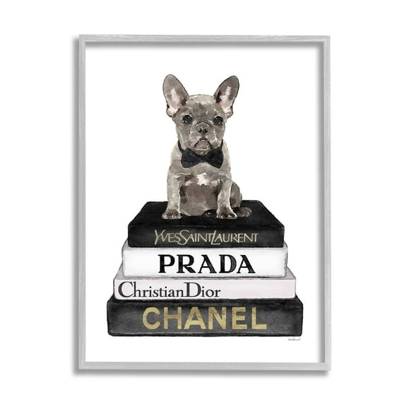 Amanda Greenwood French Bulldog Pet Fashion Apparel Bookstack 11" x 14" Framed Painting Art Prints by Stupell Home Décor