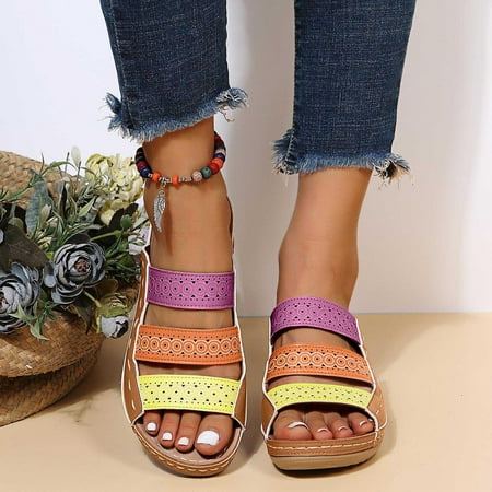 

Yoslce Woman Shoes Platform Colorblock Casual Roman Slippers Wedge Corrective Sandals Women