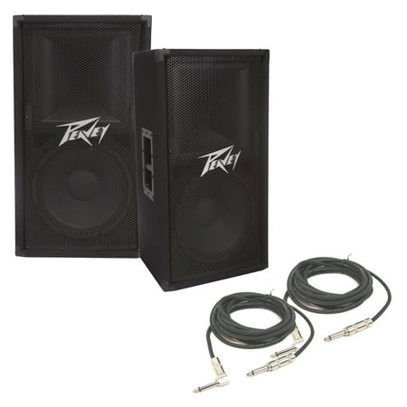 (2) Peavey PV 112 Pro Audio DJ Passive 12" 2-Way 800 Watt Speaker & 1/4" Cables