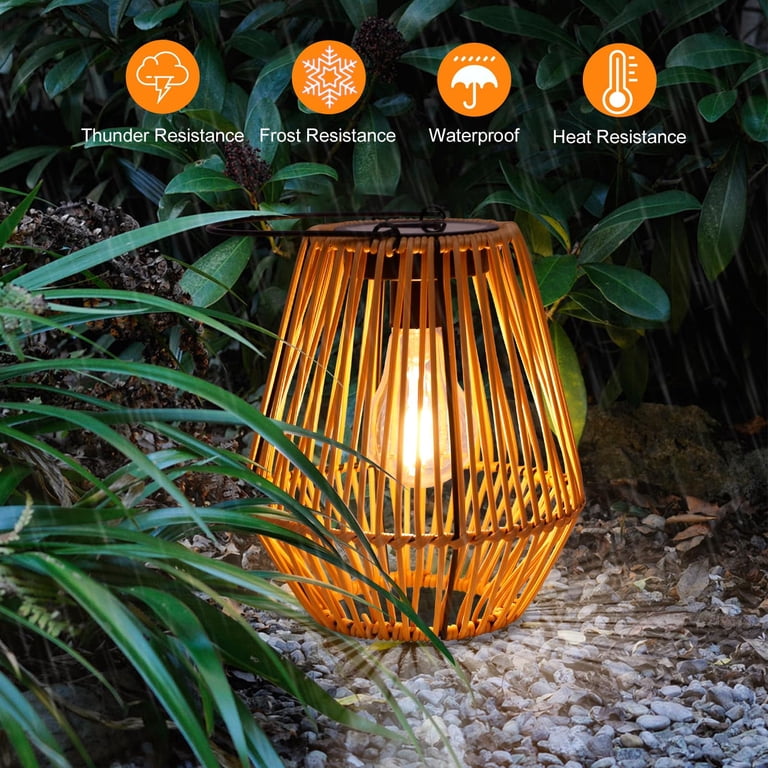 Solar Powered Boho Wicker Lantern – Waterproof IP44 – Hand-Woven Rattan – Warm Light – Hanging Or Tabletop – Garden, Patio, Pathway Decor
