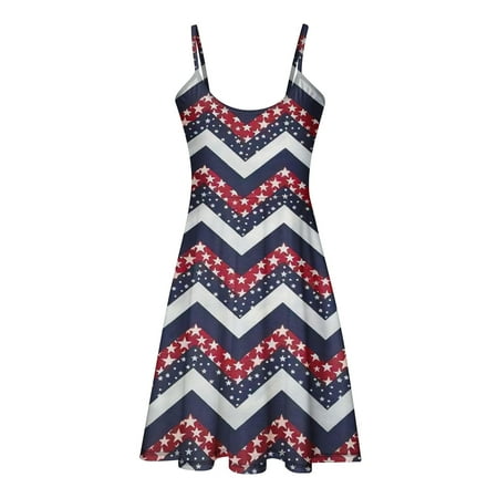 

Leesechin Deals Womens Skirts Summer Off Shoulder Independence Day Printing Waist Sleeveless V-Neck Dress on Clearance
