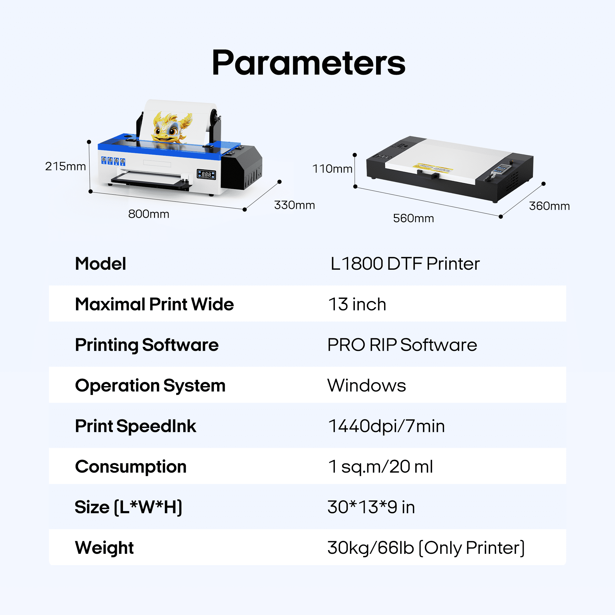 Punehod 13" DTF Printer A3 L1800 DTF Apparel DIY Printing Bundle Kit with Oven US Stock