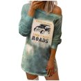 thumbnail image 1 of Mini vestido de manga larga con escote ancho y estampado de letras Tie-dye para mujer, vestido básico adelgazante delgado Pompotops  hdfakjf604, 1 of 6